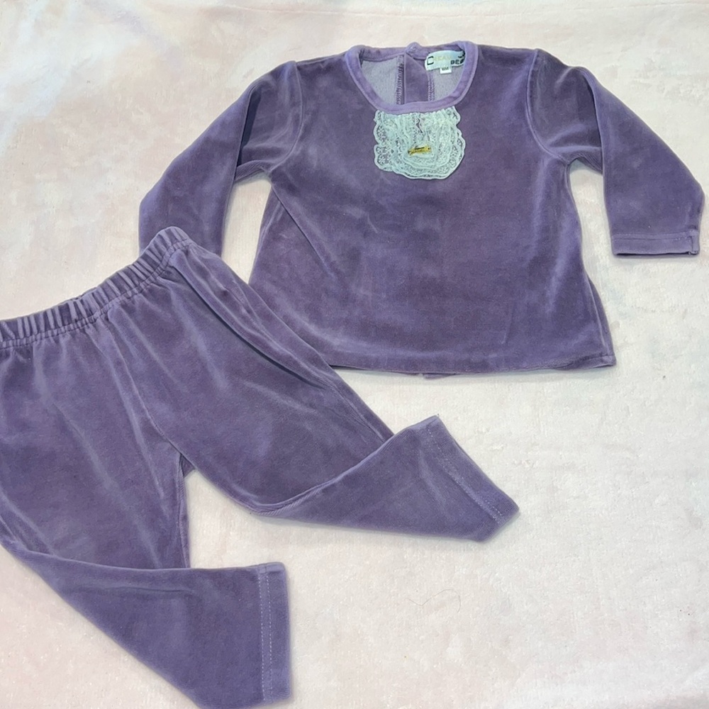Plum Velvet Kids Matching Set with Lace Detail